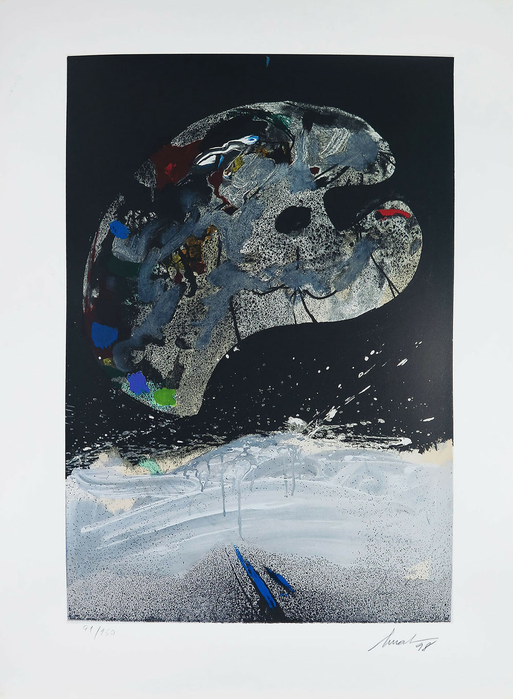 CR162-Artur-Bual-silkscreen-on-paper-no-91-150-dim-stain-53x36-cm-dim-total-70x50-cm1998