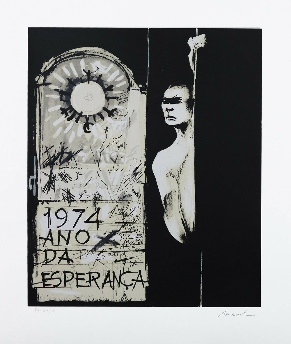 Artur-Bual-1974-Year-of-Hope-silkscreen-on-paper-PA-IV-X-stain-48x40-cm-total-60x50-cm