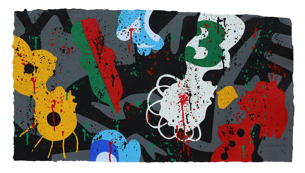 Título de José de Guimarães, serigrafía, papel artesanal, PA, 13, 15, 50 x 90 cm, 2020