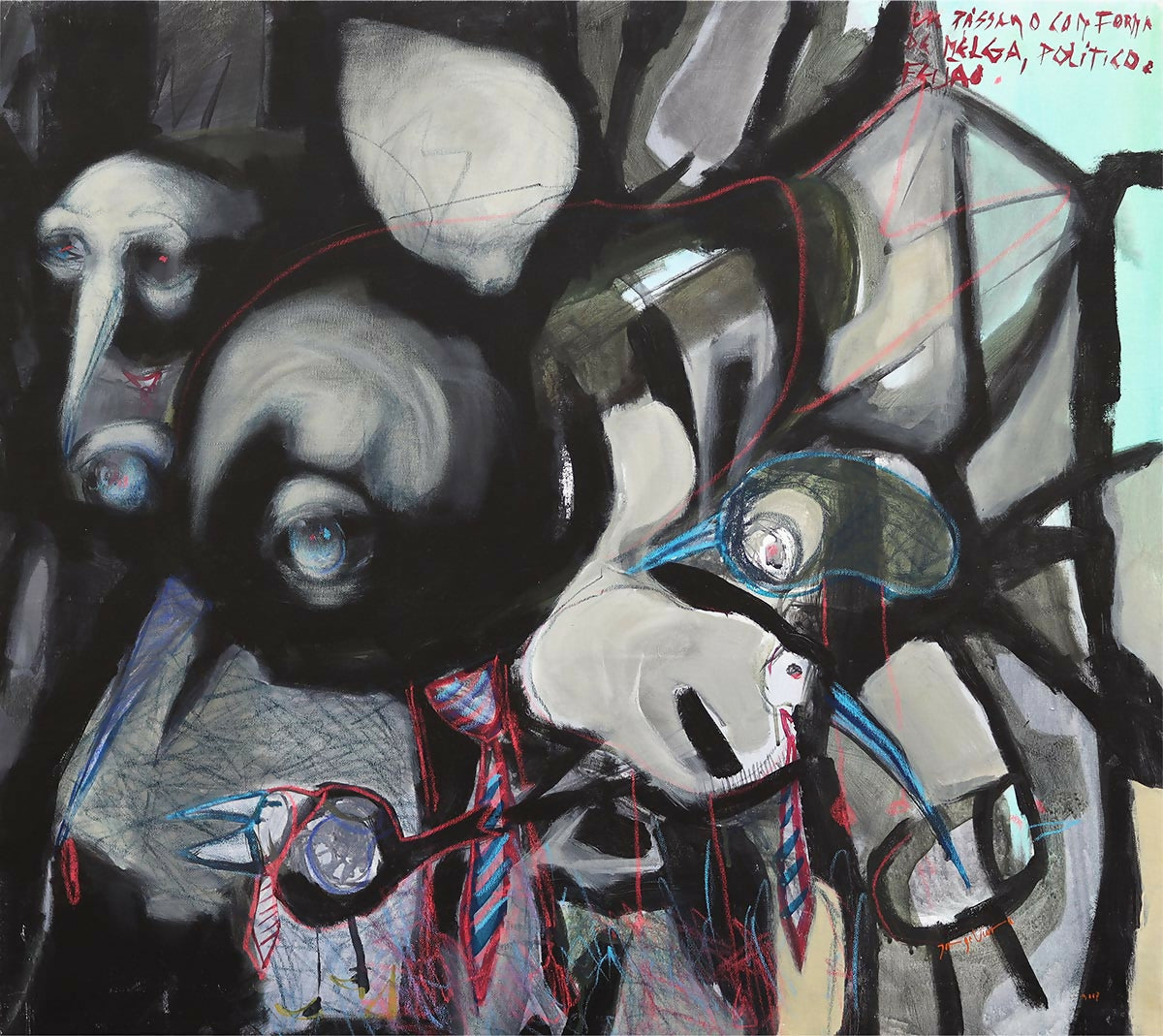 Jorge-Vieira-Um-passaro-com-forca-de-melga-politico-e-feijao-acrilico-s-tela-90x96-cm-2007