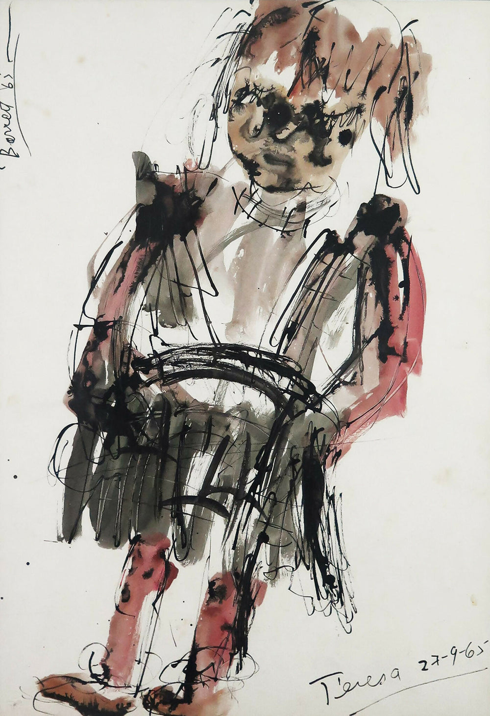 Michael Barrett Teresa - Técnica equivocada en papel - 60 x 41 cm - Molde - 82 x 63 cm - 1965
