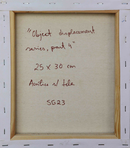 
                  
                    SG23.-Serie Desplazamiento de objetos, parte 4.-Acrílico sobre lienzo.-25 x 30 cm.-Escala inversa.
                  
                