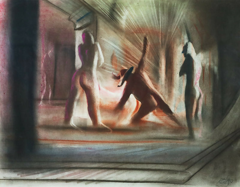 Javier Gil, Bailes y Fantasías, tarjeta pastel, 50 x 65 cm, 1990, Sacramento