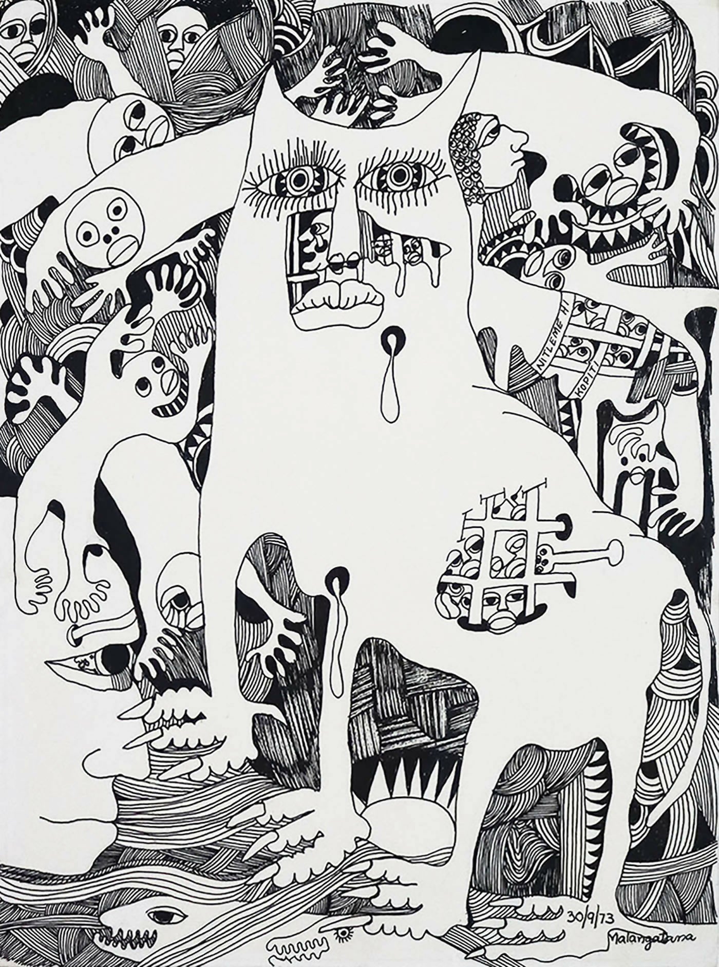 Malangatana-s-titulo-Tinta-da-china-s-papel-53-x-39-cm-mold-78x65-cm-1973-1