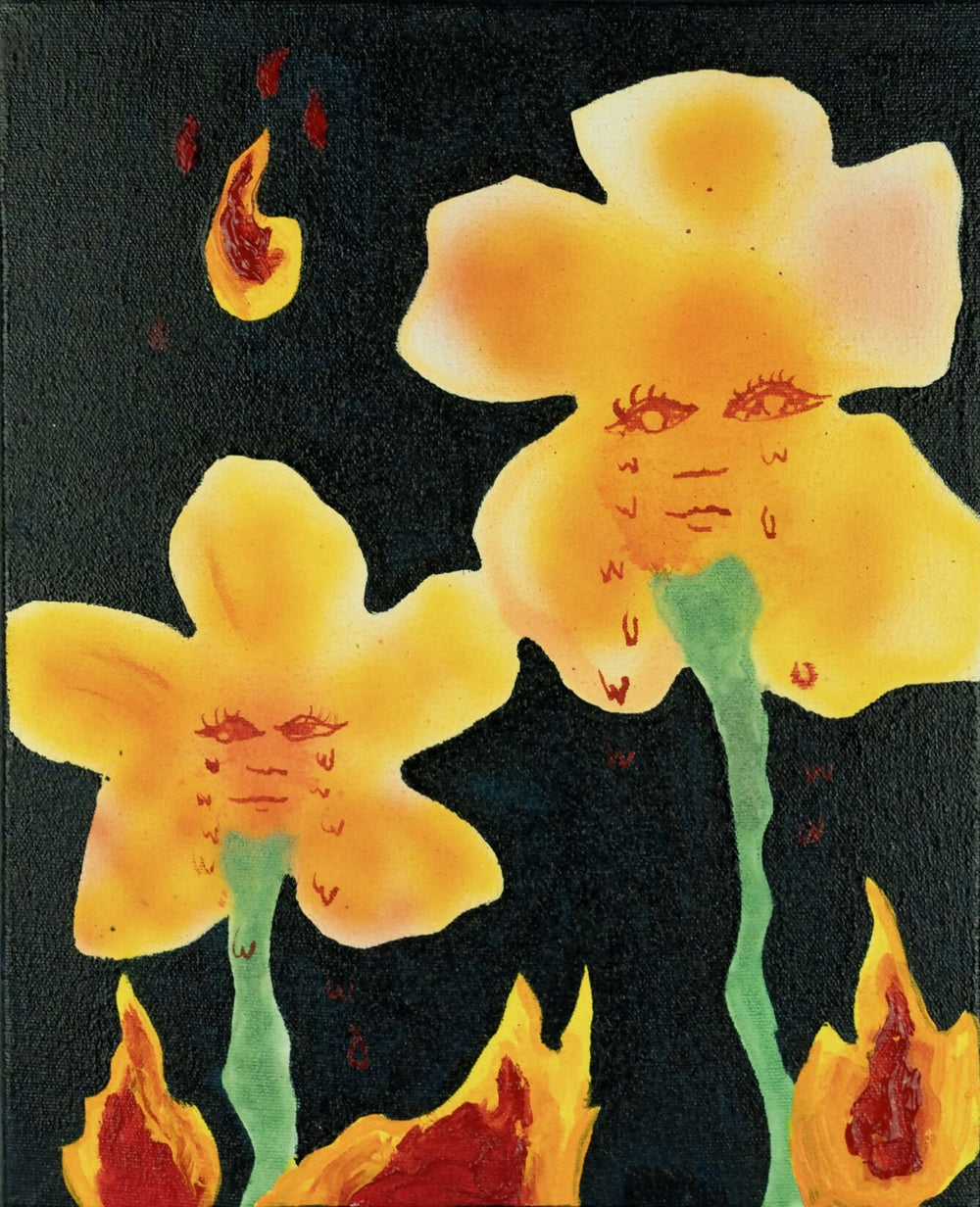 Flores que lloran  27 x 22 cm., mixta sobre lienzo_2024