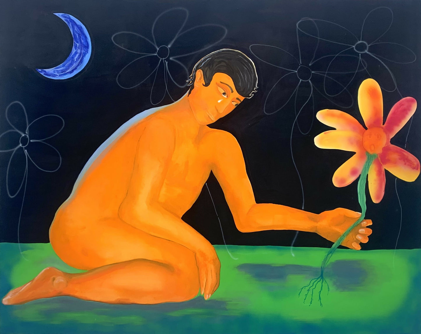 El hombre de las flores 114 x 146 cm., mixta sobre lienzo_2024