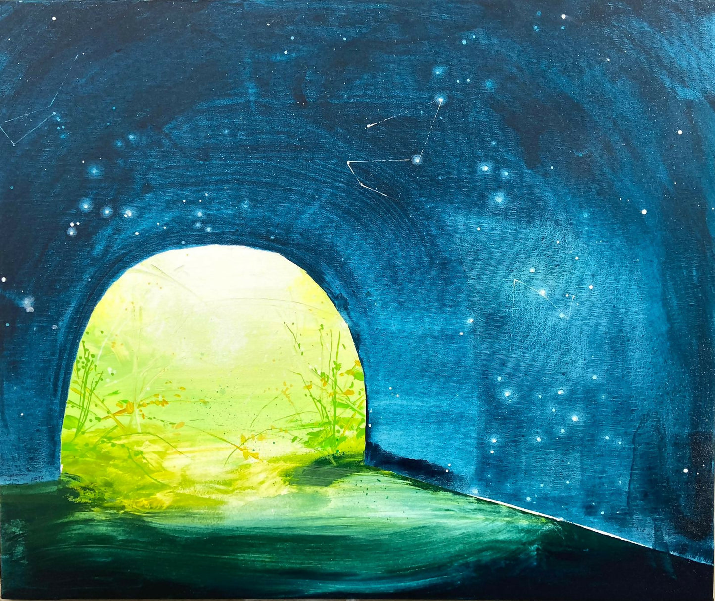 Caer vencida, bocarriba 45 x 55 cm., mixta sobre lienzo