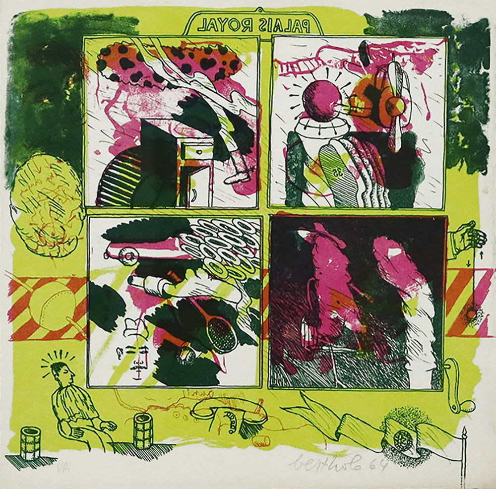 René Bertolo, Palacio Real, Litografía, papel PA, dimensiones 24 x 24 cm, molde 49 x 47 cm, 1964